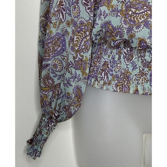 Rachel Zoe Women Blouse Small Smocked Long Sleeves Metallic Whimsical Fairy Boho - Picture 5 of 11